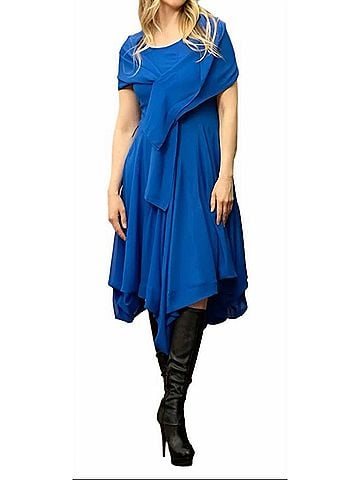 Samuel Dong Stretch Georgette Bubble Dress in Blue (view 2)