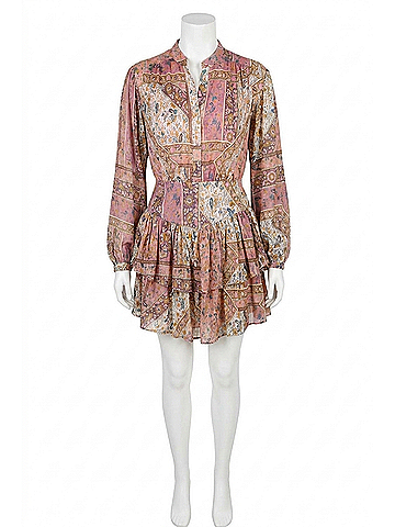 Olivaceous Paisley Long Sleeve Mini Dress in Multi (view 1)