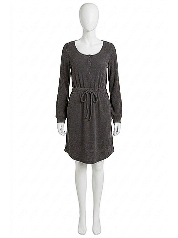 Gilli Adalynn Scoop Neck Button Up Long Sleeve Mini Dress in Charcoal (view 1)