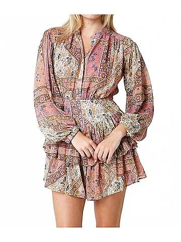 Olivaceous Paisley Long Sleeve Mini Dress in Multi (view 2)