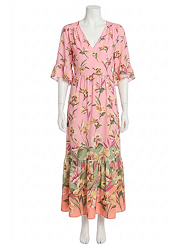 London Times London Times 3/4 Sleeve Floral Print Maxi Dress in Pink Green (view 1)