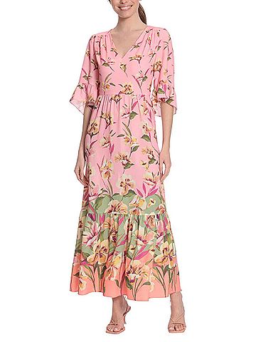 London Times London Times 3/4 Sleeve Floral Print Maxi Dress in Pink Green (view 2)