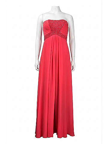 Theia Women's Beaded Full Length Silk Chiffon Dress in Coral (view 1)