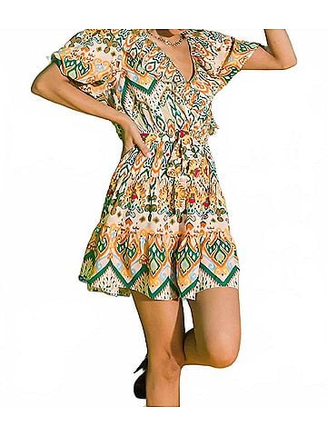 Flying Tomato Babydoll Mini Dress in Green (view 2)