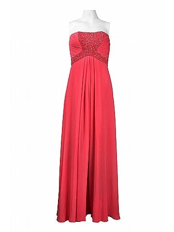 Theia Women's Beaded Full Length Silk Chiffon Dress in Coral (view 2)
