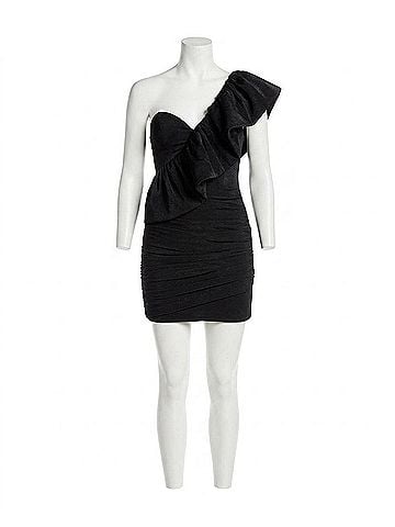 Katie May Take Flight Ruffled One Shoulder Mini Dress in Black (view 1)