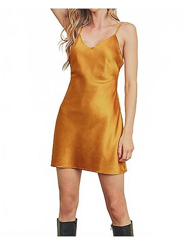 Dress Forum Sleeveless Satin Mini Dress in Sunkissed Gold (view 2)
