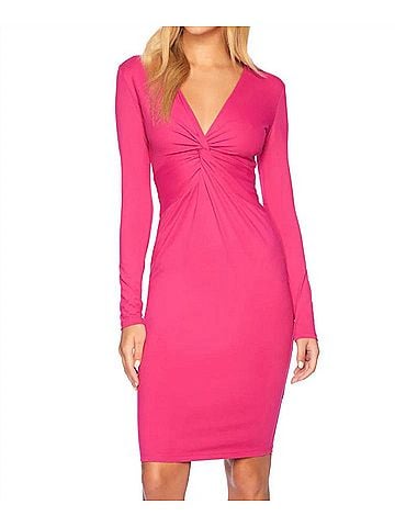 Susana Monaco Twist Front Long Sleeves Dress in Pink (view 2)