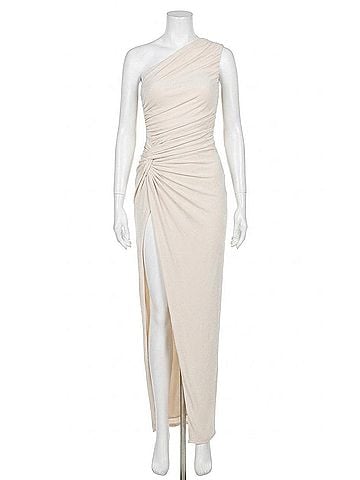 Katie May Scout Gown One Shoulder Maxi Dress in Champagne (view 1)