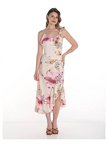 Frank Lyman Design Print Dress in Peach/Pink (view 2)