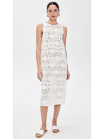 L Space Calla Midi Dress in White Sea Shell Crochet (view 2)
