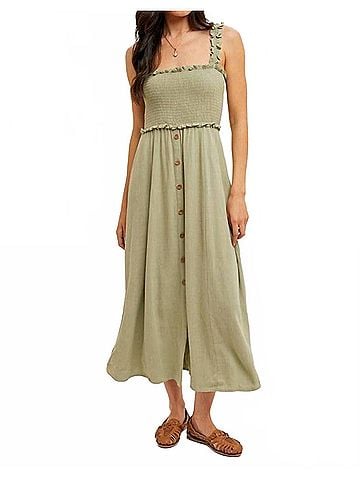 Hem & Thread Halle Smocked Top Midi Dress in Apple Jade (view 2)