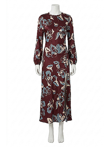 Astr Elyse Satin Floral Midi Dress in Wine (view 1)