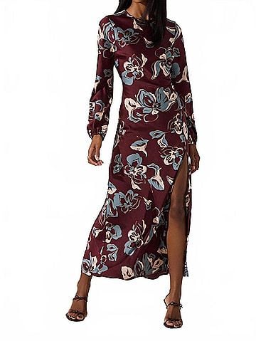 Astr Elyse Satin Floral Midi Dress in Wine (view 2)