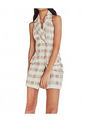 Elliatt Ashlyn Striped Mini Dress in White &amp; Gold (view 2)