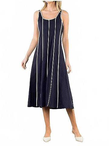 THML Anastasia Piped Midi Dress in Navy &amp; Stone (view 2)