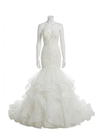 MoriLee by Madeline Gardner Alencon Lace Flounced Dress in Ivory (view 1)