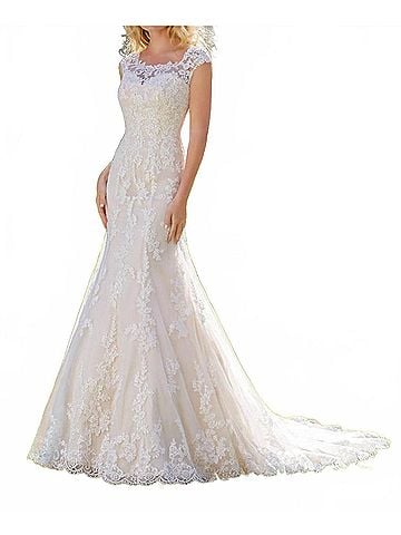 MoriLee by Madeline Gardner Alencon Lace Applique Gown in Ivory (view 2)