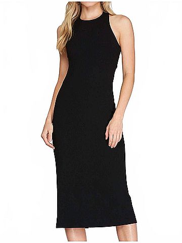 She + Sky Delilah Cross Back Ribbed Knit Bodycon Midi Dress in Black (view 2)