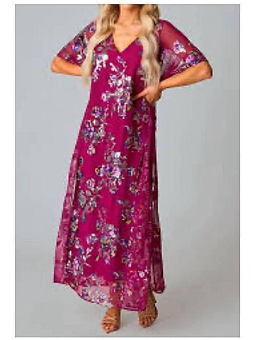 Buddy Love Butterfly Sparkle Maxi Dress in Wine (view 2)