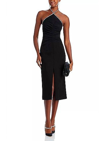Halston Heritage Piper Midi Dress in Crystal Trim Black (view 2)