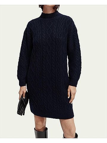 Scotch & Soda Cable-Knit Sweater Mini Dress in Navy Blue (view 2)