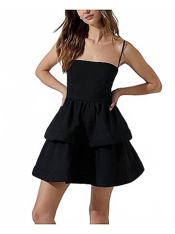 Astr Mackenzie Tiered Skater Mini Dress in Black (view 2)