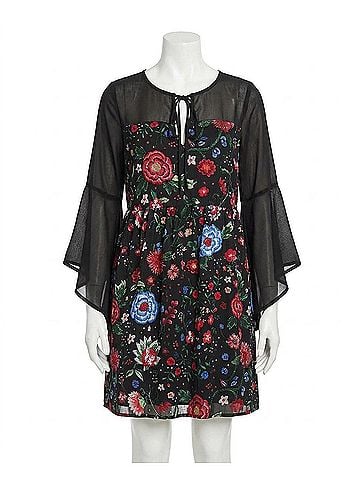 Entro Floral Bell Sleeve Mini Dress in Multi (view 1)