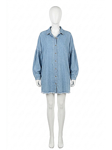 AndTheWhy Faith Raw Edge Chambray Dress in Blue (view 1)