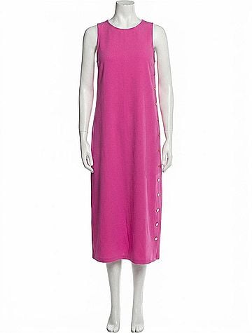 Entro Solid Rib Textured Midi Dress in Hot Pink (view 1)
