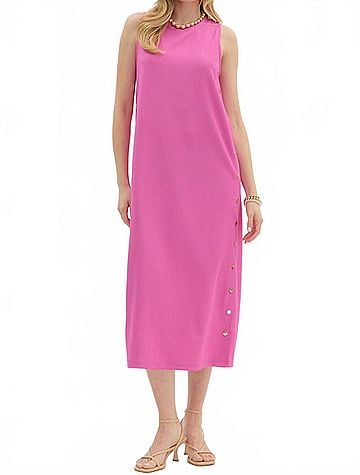Entro Solid Rib Textured Midi Dress in Hot Pink (view 2)