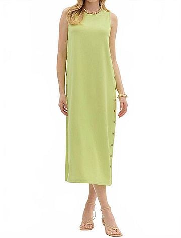 Entro Solid Rib Textured Midi Dress in Lime (view 2)