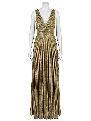 Jovani Pleated Glitter Dress in Antique Gold (view 1)