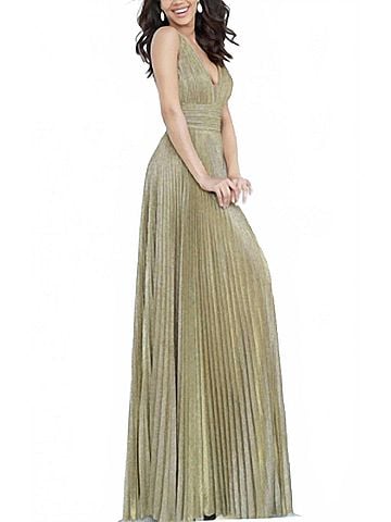 Jovani Pleated Glitter Dress in Antique Gold (view 2)