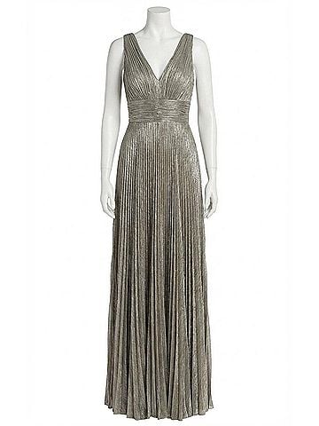 Jovani Pleated Glitter Dress in Silver (view 1)