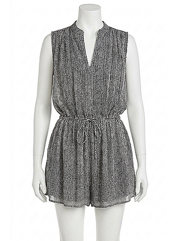Rag & Bone Carly Geometric Print Sleeveless Gathered Waist Mini Dress in Black White (view 1)