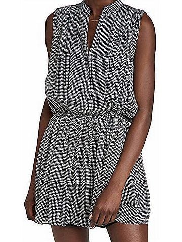 Rag & Bone Carly Geometric Print Sleeveless Gathered Waist Mini Dress in Black White (view 2)