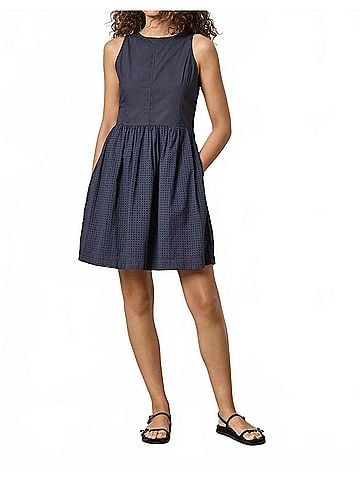 Lilla P Eyelet High Neck Mini Dress in Navy (view 2)