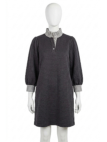 Oddi Gemeni Quilted Dress With Ruffled Collar in Navy (view 1)