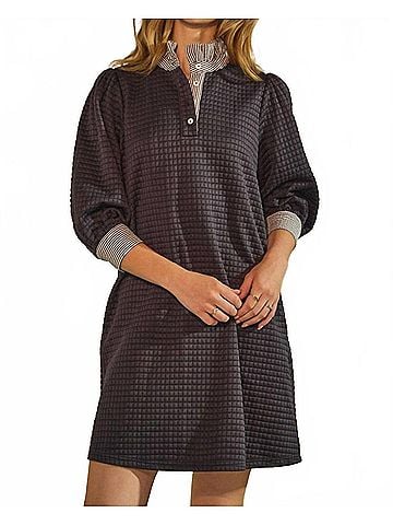 Oddi Gemeni Quilted Dress With Ruffled Collar in Navy (view 2)