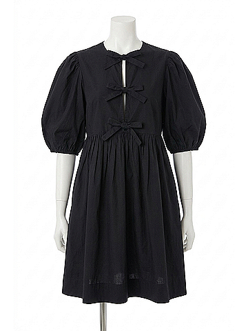 Ganni Cotton Poplin Tie String Mini Dress in Black (view 1)