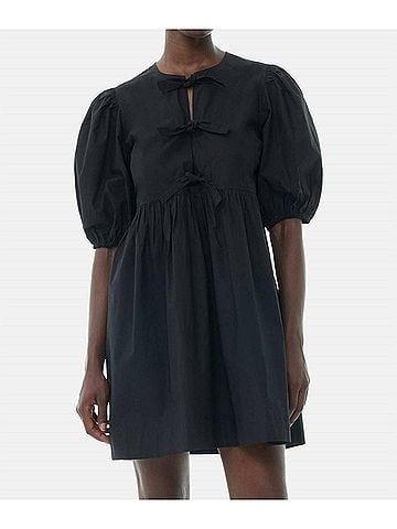 Ganni Cotton Poplin Tie String Mini Dress in Black (view 2)