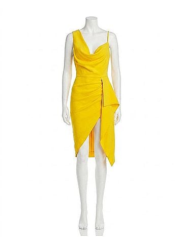Lavish Alice Asymmetrical Cowl Neck Dress in Yellow (view 1)