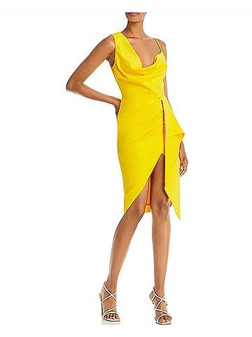 Lavish Alice Asymmetrical Cowl Neck Dress in Yellow (view 2)