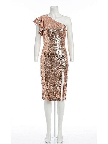 Mac Duggal Sequin One Shoulder Dress in Rose Gold (view 1)