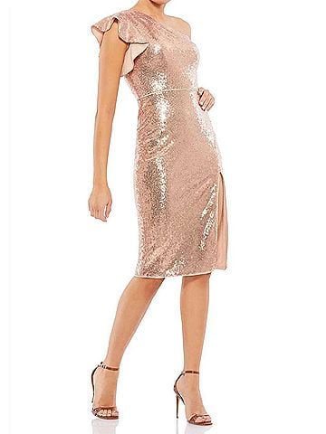 Mac Duggal Sequin One Shoulder Dress in Rose Gold (view 2)
