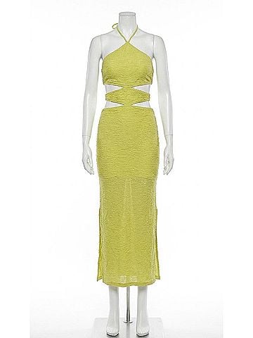 Elliatt Granada Halter Neck Dress in Pistachio (view 1)