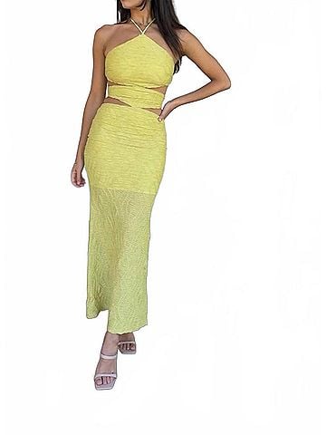 Elliatt Granada Halter Neck Dress in Pistachio (view 2)