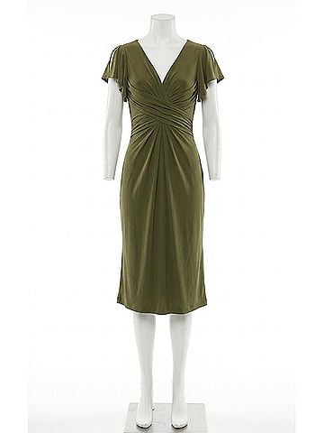 Mac Duggal Flutter Sleeve Dress in Olive Green (view 1)
