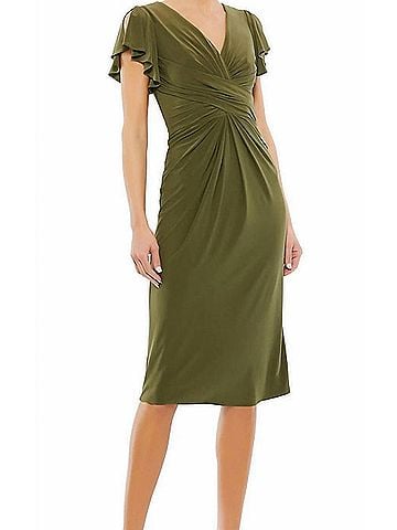 Mac Duggal Flutter Sleeve Dress in Olive Green (view 2)